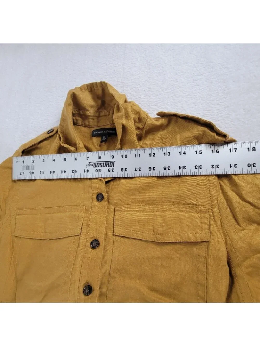 Banana Republic Womens Short Sleeve Linen Belted Romper Medium Mustard Button Up